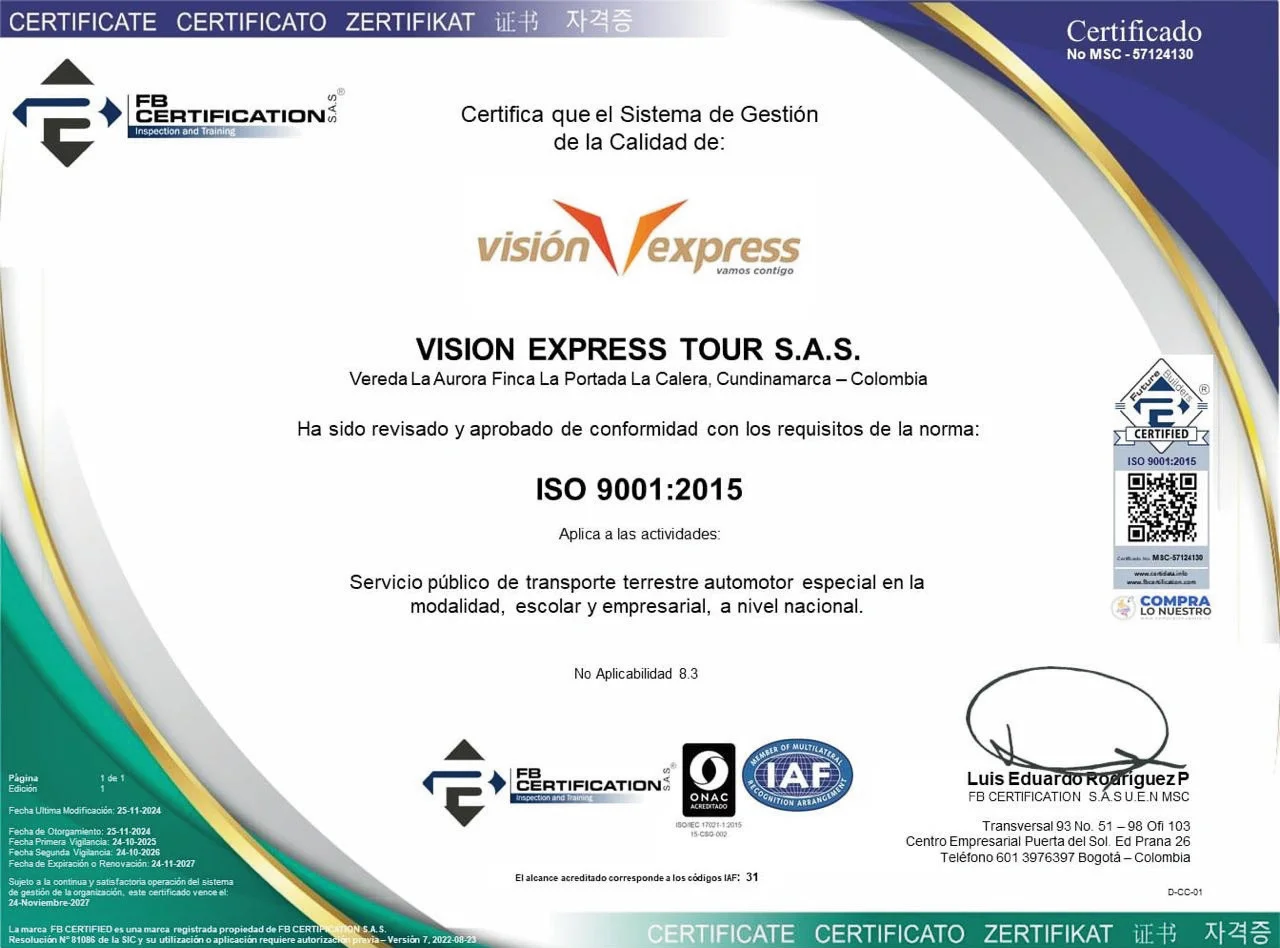 Certificación bajo la norma ISO 9001:2015